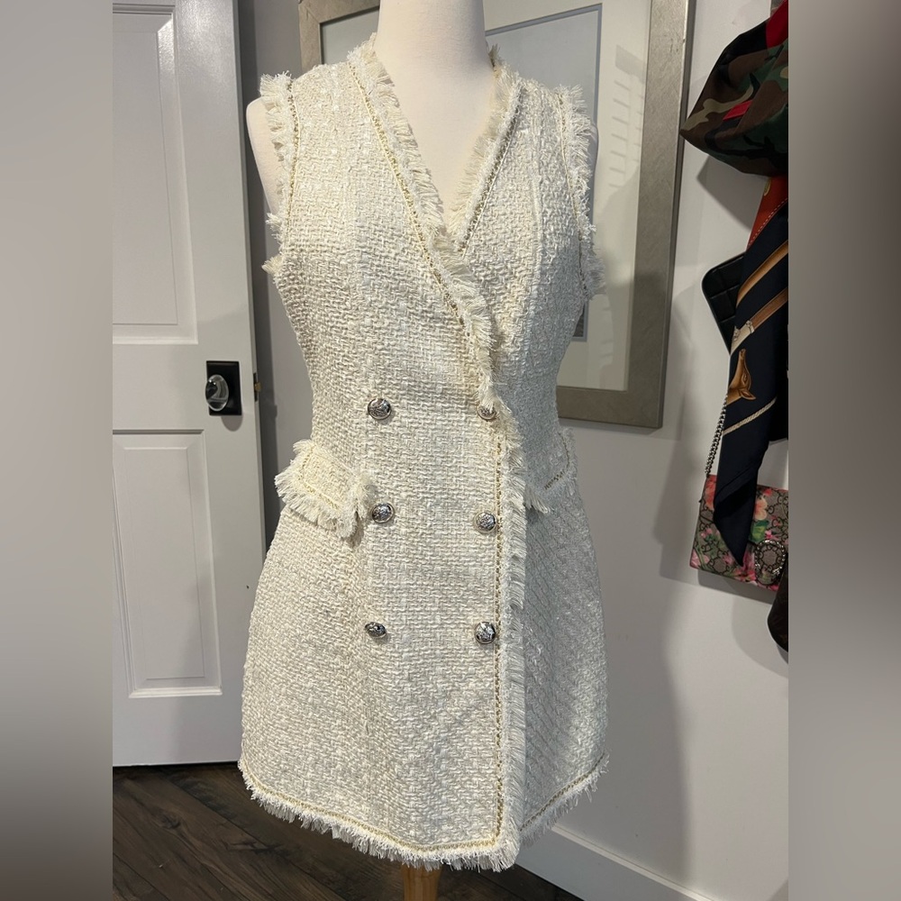 Trixxi White Tweed Double-Breasted Mini Dress